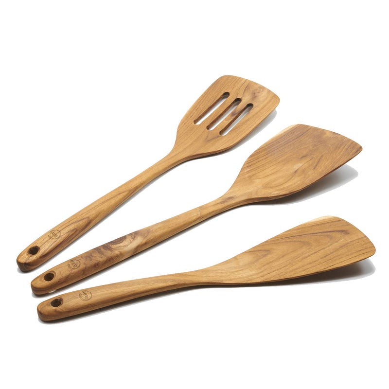 FAAY 3-in-1 Wooden Spatulas, Kitchen Utensils, Cooking Utensil, 100% Healthy Utensils from High Moist Resistance Teak, Eco-Friendly Wood Spatula for Non Stick Cookware - Image 1